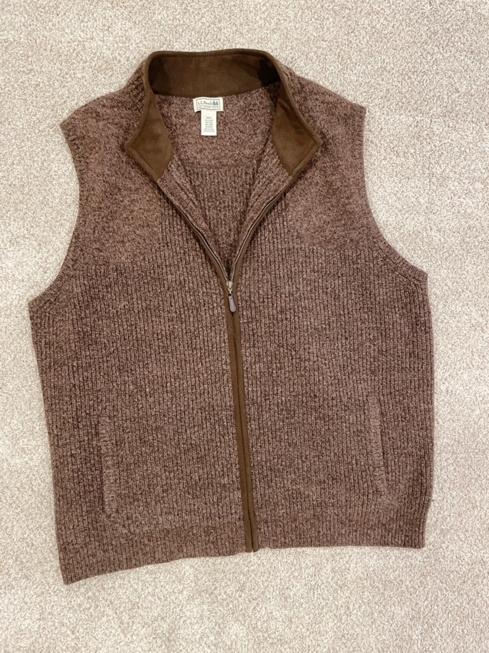 Classic L.L. Bean flecked brown 100% Merino lambs wool zipper front vest XXL